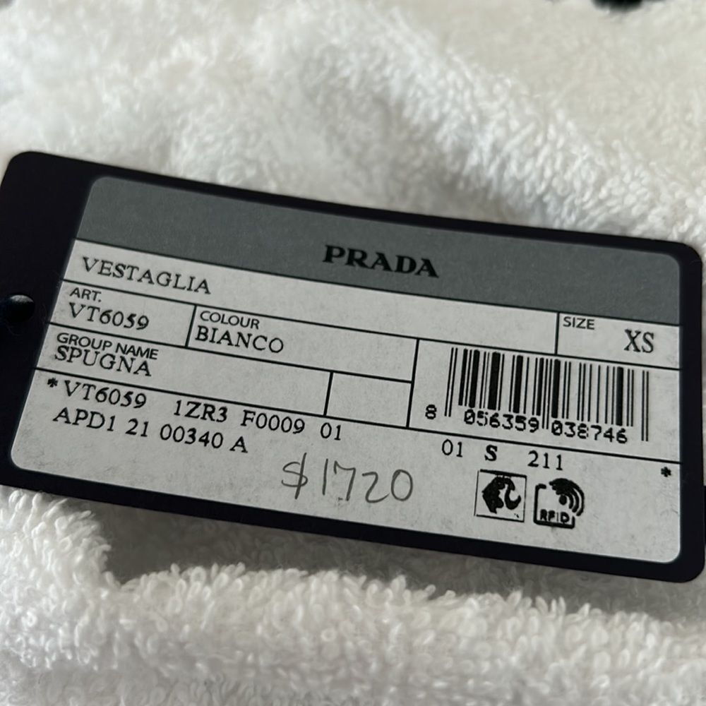NWT Prada Triangle Logo White with Black Trim Unisex Robe Size XS - Picture 5 of 8